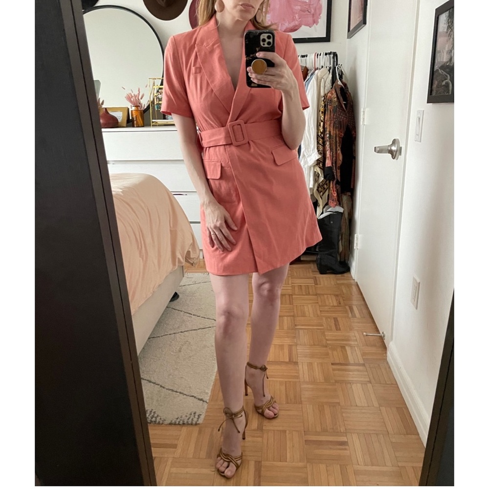 🌿 Coral Blazer Mini Dress with Belt